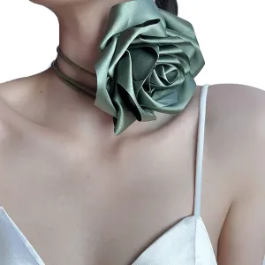 Big Rose Flower Choker Necklace Long Strap Collar Choker Body Chain Temperament Neckband Jewelry Clavicle Chain Necklace