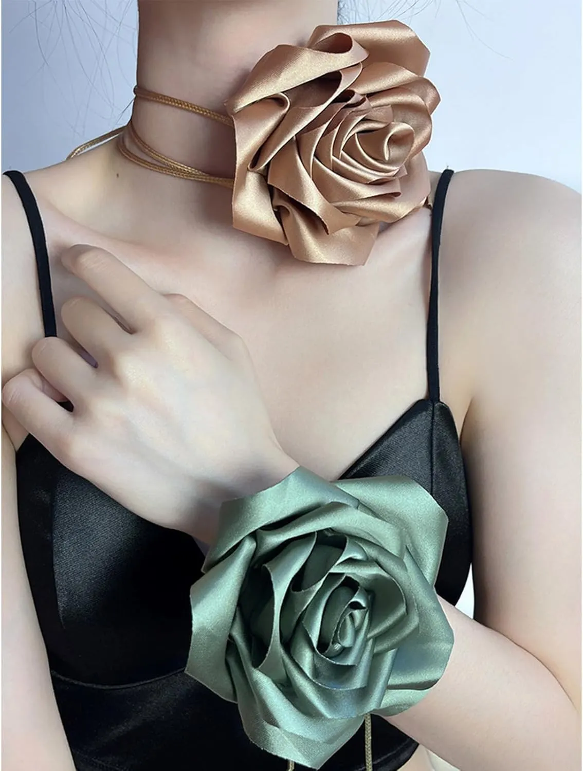 Big Rose Flower Choker Necklace Long Strap Collar Choker Body Chain Temperament Neckband Jewelry Clavicle Chain Necklace