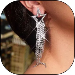 Bling Rhinestone Star Tassel Dangle Earrings for Women Long Gold Crystal Fringe Drop Earrings Statement Chandelier Earrings Wedding Party Jewelry