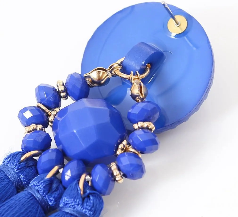 boderier Bohemian Statement Thread Tassel Chandelier Drop Dangle Earrings with Cassandra Button Stud