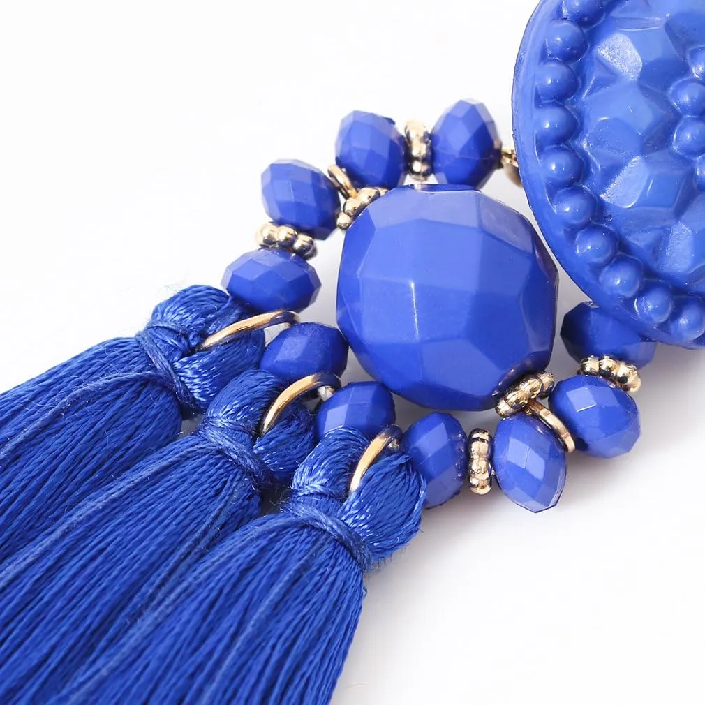 boderier Bohemian Statement Thread Tassel Chandelier Drop Dangle Earrings with Cassandra Button Stud