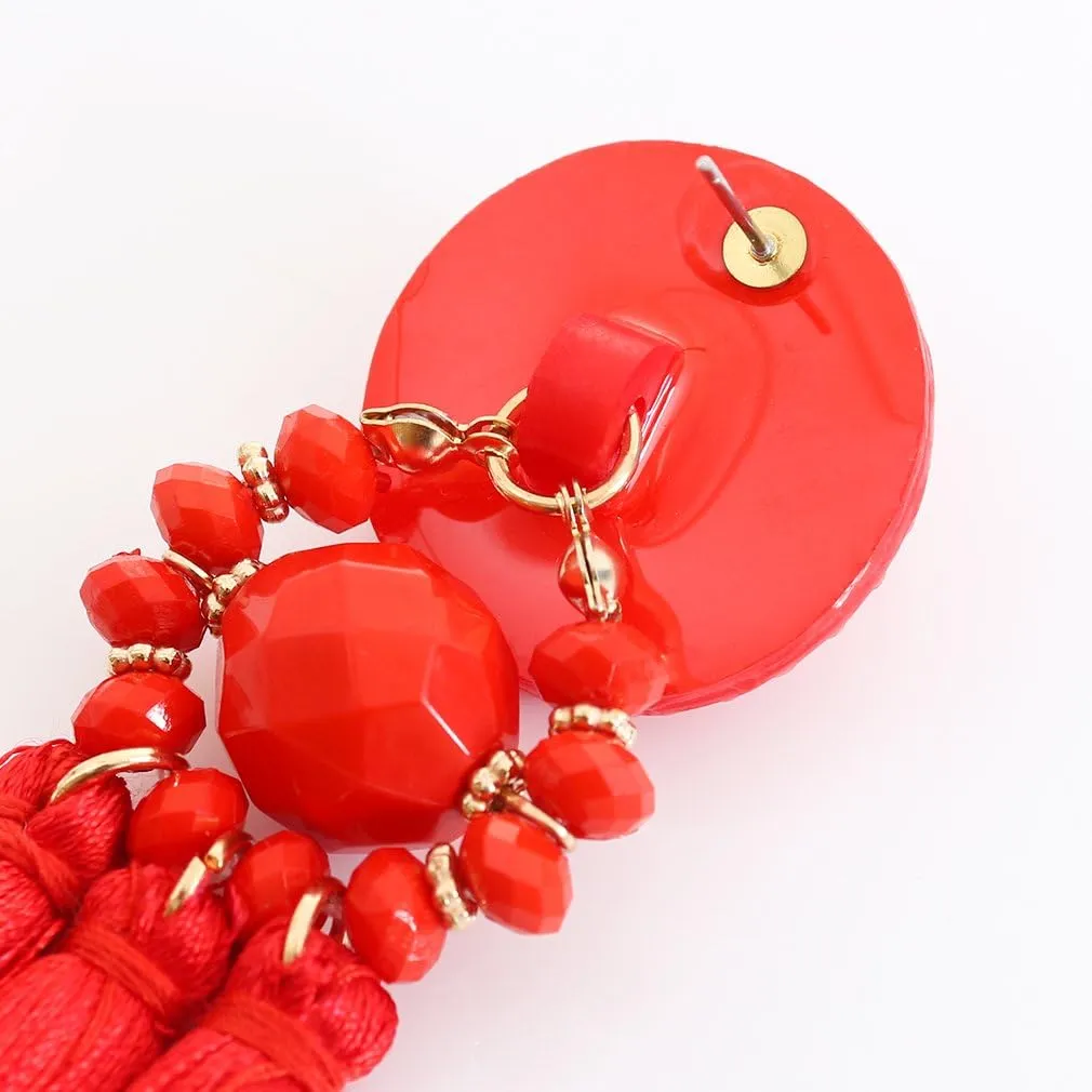 boderier Bohemian Statement Thread Tassel Chandelier Drop Dangle Earrings with Cassandra Button Stud