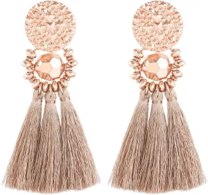 boderier Bohemian Statement Thread Tassel Chandelier Drop Dangle Earrings with Cassandra Button Stud