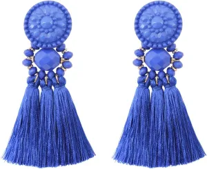 boderier Bohemian Statement Thread Tassel Chandelier Drop Dangle Earrings with Cassandra Button Stud
