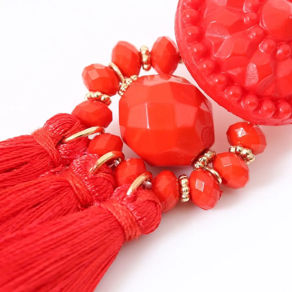 boderier Bohemian Statement Thread Tassel Chandelier Drop Dangle Earrings with Cassandra Button Stud