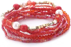 Bohemian Crystal Beaded Bracelets Set Multilayer Stackable Bracelets Crystal Beaded Strand Bangle Charm Stretch Bracelets Handmade Multicolor Beaded Bangles Strand Set