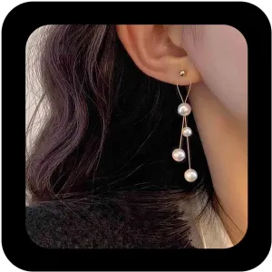 Bohemian Pearl Tassel Dangle Earrings Retro Pearl Chain Drop Earring Gold Pearls Tassel Chain Earring Minimalist Pearls Earrings Jewelry for Women