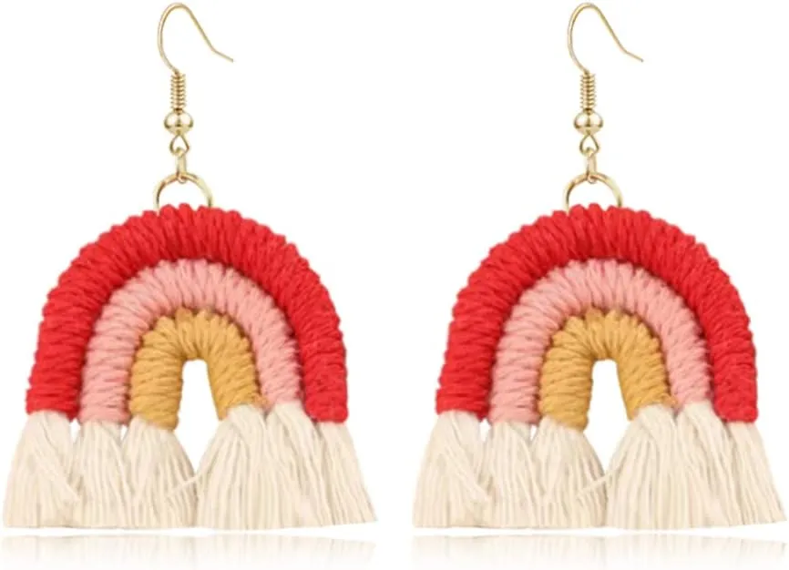 Bohemian Rainbow Layered Tassel Earrings 3 Tier Fringe Statement Dangle Drop Earrings for Women Jewelry Fashion and Valentine Birthday Party Gift