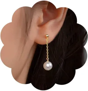 Boho Bride Pearl Dangle Earrings Pearl Chain Drop Earrings Gold Pearl Earrings White Pearl Chain Earrings Pearl Bead Earrings Jewelry for Women