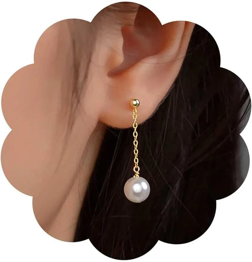 Boho Bride Pearl Dangle Earrings Pearl Chain Drop Earrings Gold Pearl Earrings White Pearl Chain Earrings Pearl Bead Earrings Jewelry for Women