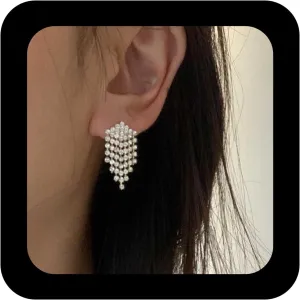 Boho Crystal Tassel Drop Earrings Rhinestone Chandeliers Earrings Cz Paved tassel Earrings tiny rhinestone dangle Earrings wedding Jewelry for Women and Girls