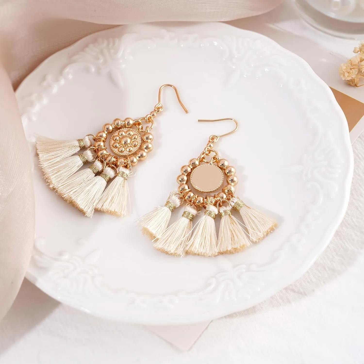 Boho Handmade Earrings for Women Colorful Statement Drop Dangle Style Tassel Earrings for Women