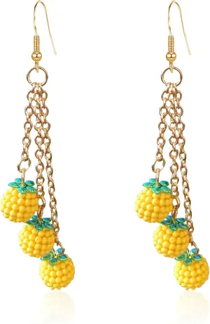 Boho Long Threaded Ball Dangle Hook Bohemia Earrings Thread Wrapped Triple Colorful Beaded Balls Dangle Earrings Lantern Ball Fringe Tassel Cute Drop Earrings for Women