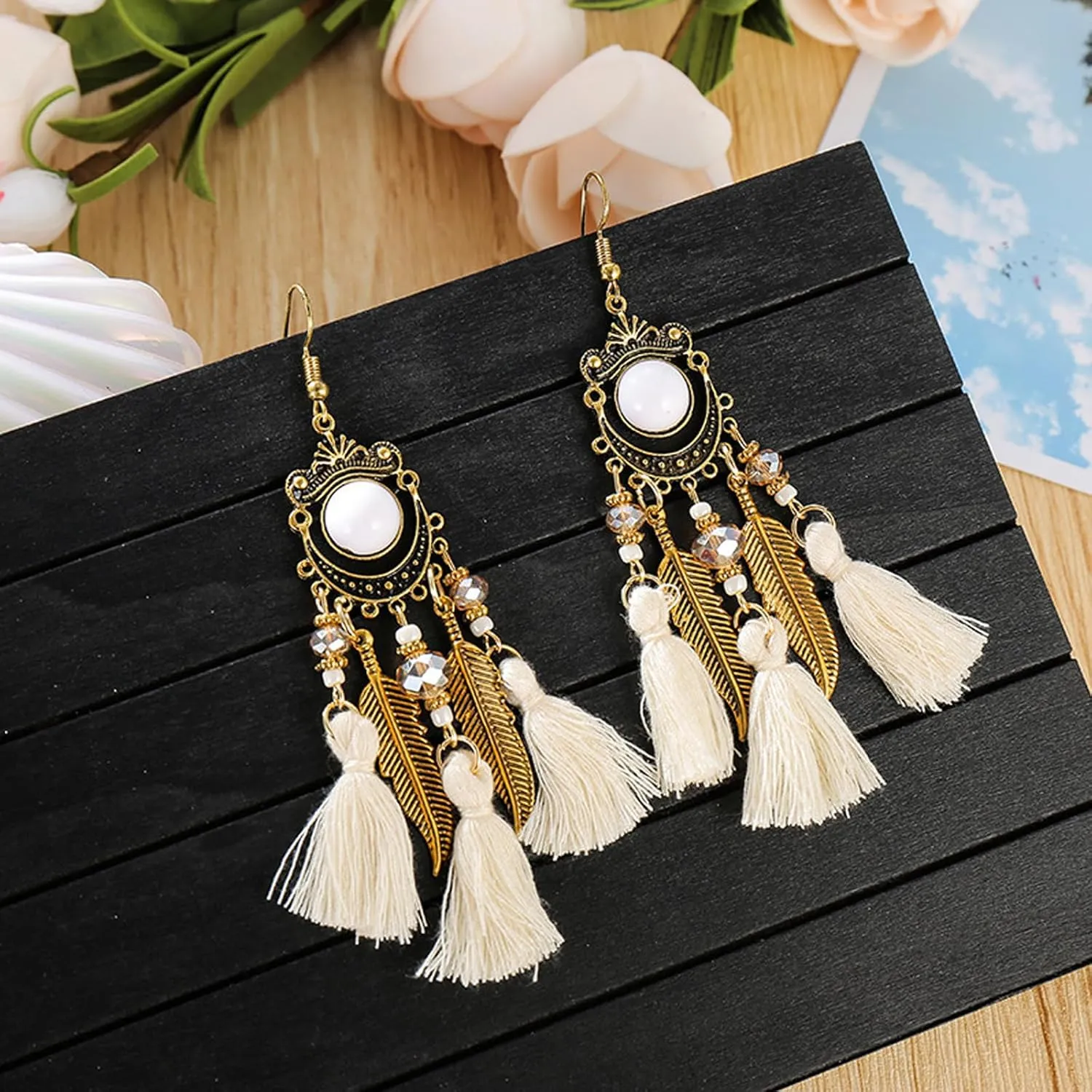 Boho Tassel Earrings Vintage Boho Beaded Earrings for Women Hollow Drop Dangle Earrings Vintage Boho Jewelry Gifts