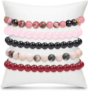 BOMAIL 5Pcs Healing Crystal Bracelets for Women 8mm Natural Stone Beaded Stretch Bracelet Set Handmade Semi-Precious Gemstone Bracelets