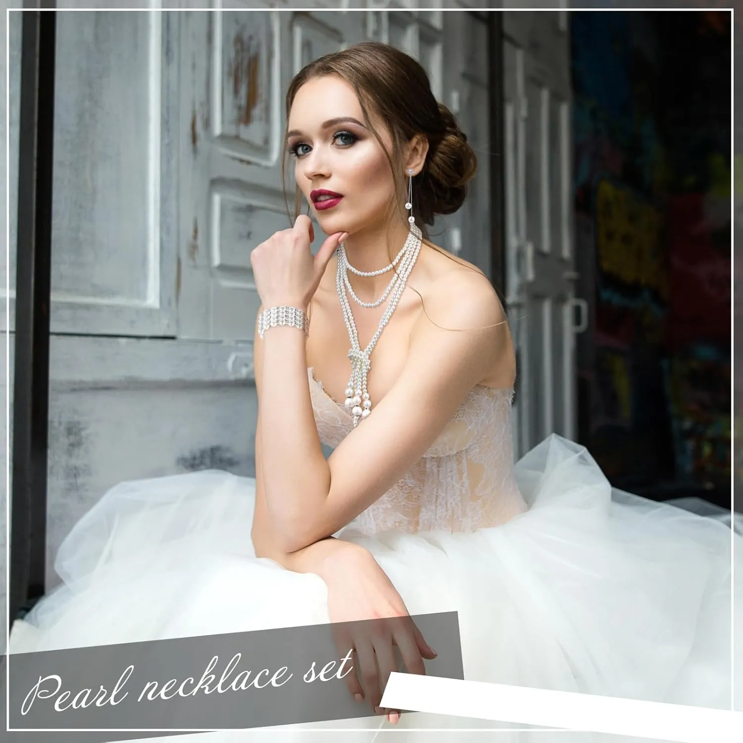 Bonuci 8 Pcs Pearl Rhinestone Jewelry Set for Women Pearl Necklace Earrings Bracelet Set 1920s Jewelry Accessories for Valentines Wedding Tea Party