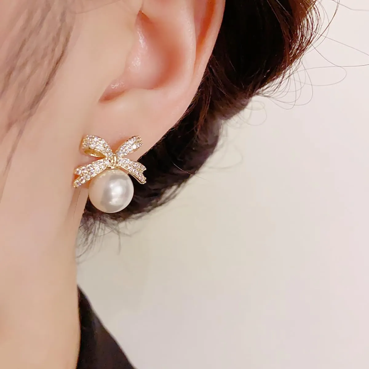 Bow Pearl Earrings for Women, Valentines Day Gifts Trendy Ribbon Earring Gift Ideas Wife Girlfriend Valentine Birthday Wedding Christmas Jewelry