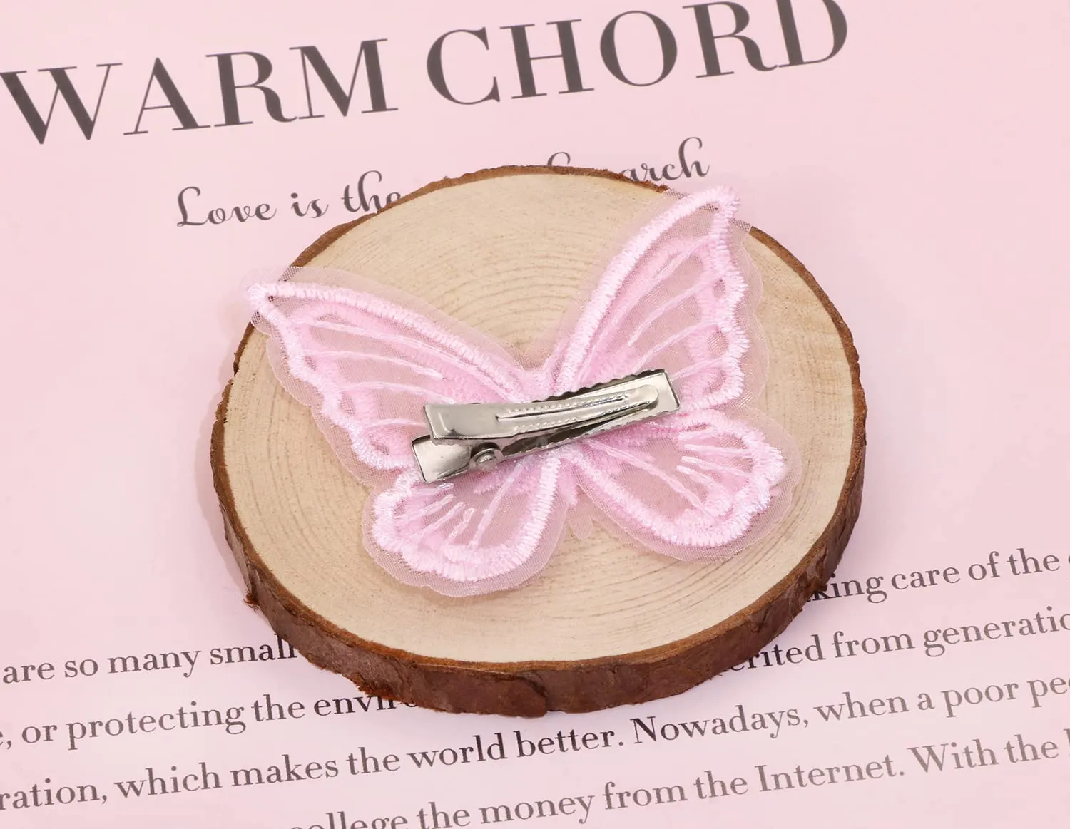 Butterfly Hair Clips Penta Angel 6Pcs Lace Embroidery Flower Butterfly Hair Bow Pins Wedding Hair Accessories for Women GHalloween Party Decor (Pink)