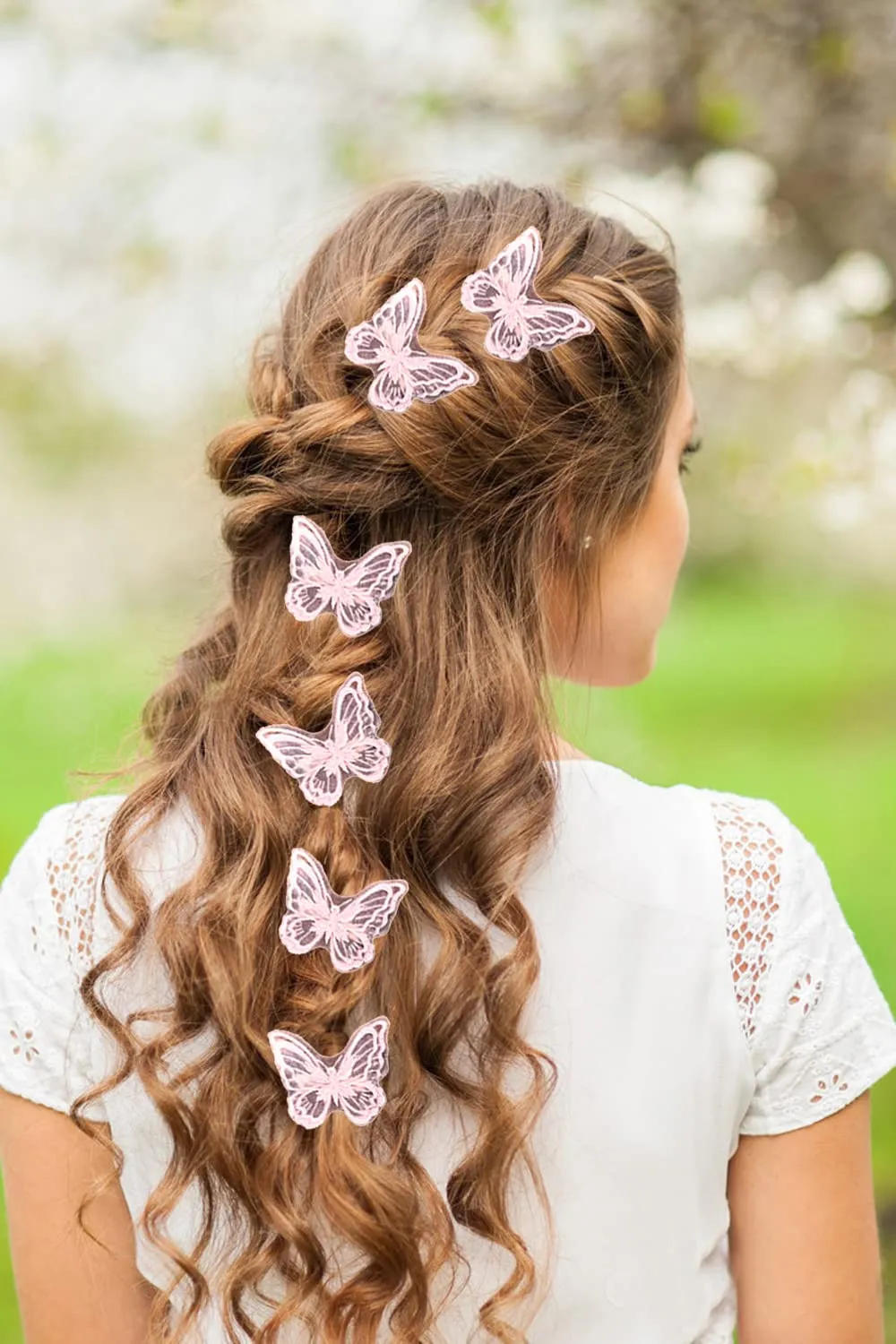 Butterfly Hair Clips Penta Angel 6Pcs Lace Embroidery Flower Butterfly Hair Bow Pins Wedding Hair Accessories for Women GHalloween Party Decor (Pink)