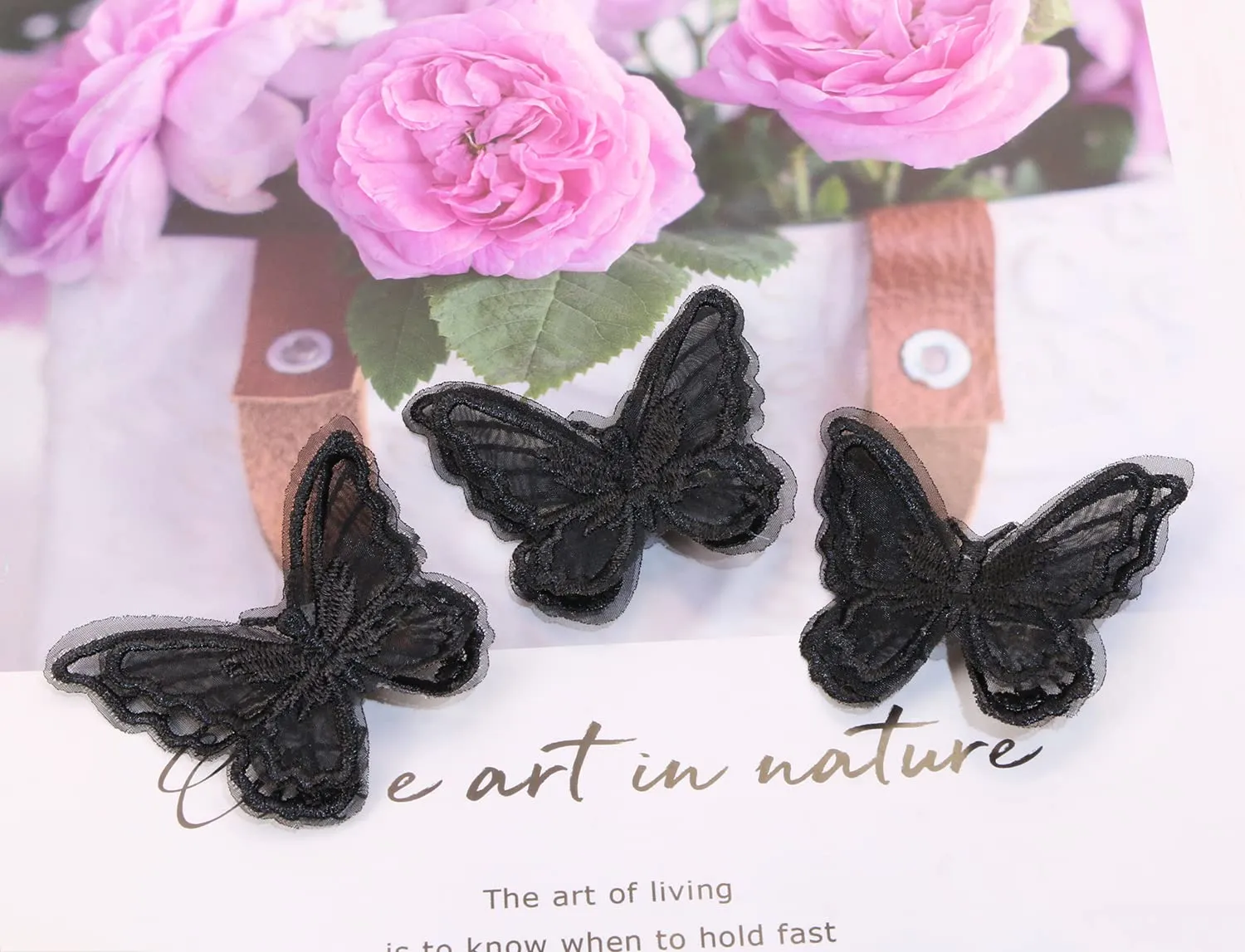 Butterfly Hair Clips Penta Angel 6Pcs Lace Embroidery Flower Butterfly Hair Bow Pins Wedding Hair Accessories for Women Halloween Party Decor (L-Black a)