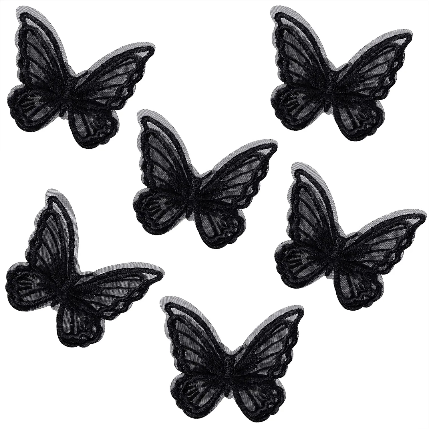 Butterfly Hair Clips Penta Angel 6Pcs Lace Embroidery Flower Butterfly Hair Bow Pins Wedding Hair Accessories for Women Halloween Party Decor (L-Black a)