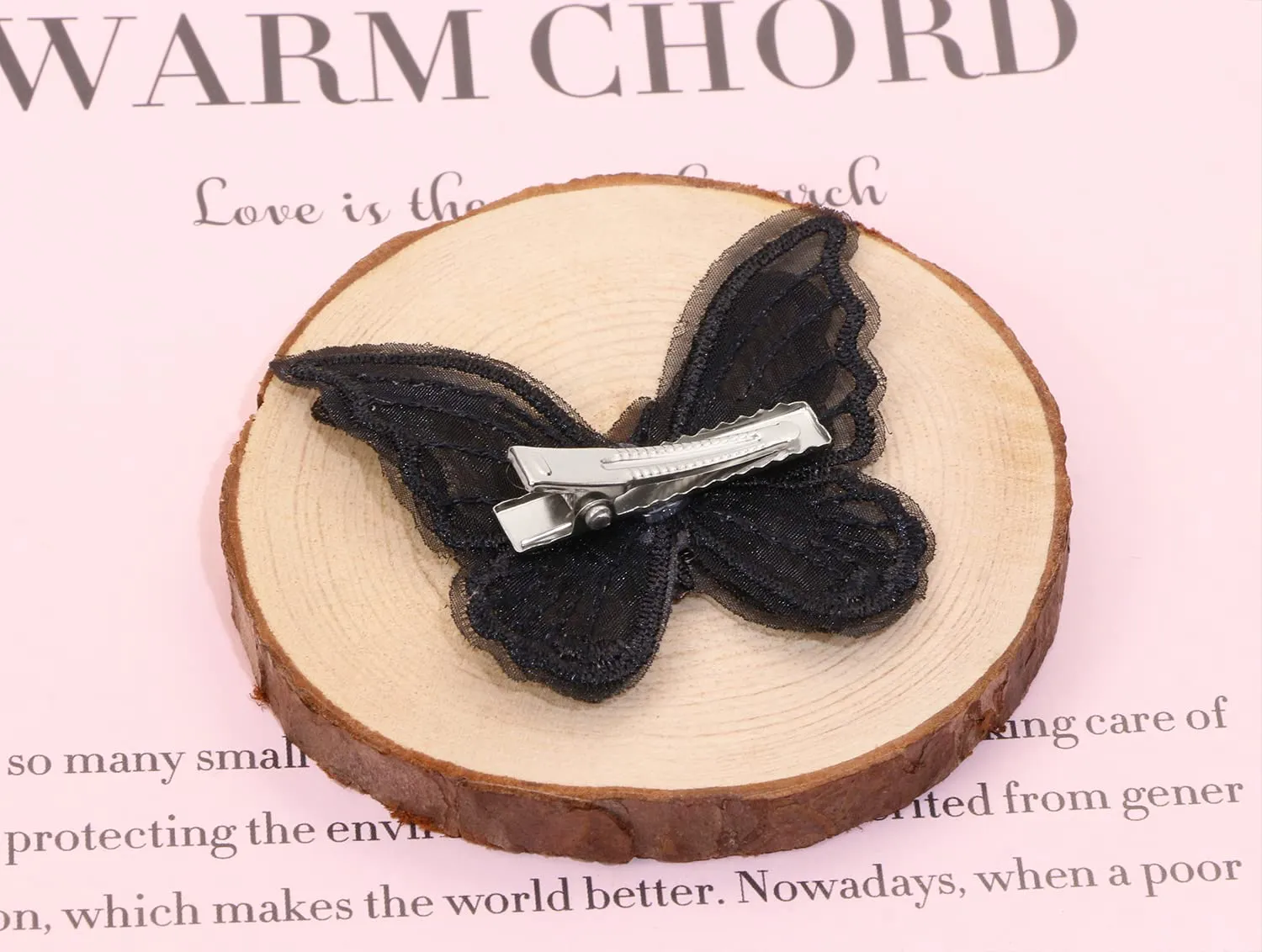 Butterfly Hair Clips Penta Angel 6Pcs Lace Embroidery Flower Butterfly Hair Bow Pins Wedding Hair Accessories for Women Halloween Party Decor (L-Black a)