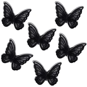 Butterfly Hair Clips Penta Angel 6Pcs Lace Embroidery Flower Butterfly Hair Bow Pins Wedding Hair Accessories for Women Halloween Party Decor (L-Black a)