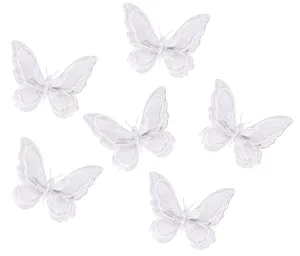 Butterfly Hair Clips Penta Angel 6Pcs Lace Embroidery Flower Butterfly Hair Bow Pins Wedding Hair Accessories for Women Halloween Party Decor (White)
