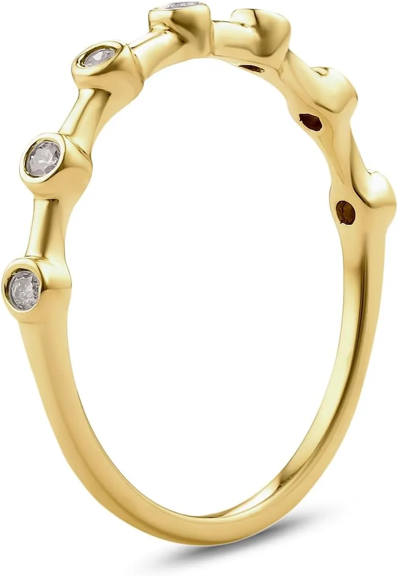 Cali Trove, Gold Vermeil Plated Diamond Wedding Rings For Women in 925 Sterling Silver | 1/20, 1/10, 1/6 CT Diamond Stackable Rings for Women | Gold Silver Rings for Women | Anniversary Band for Women