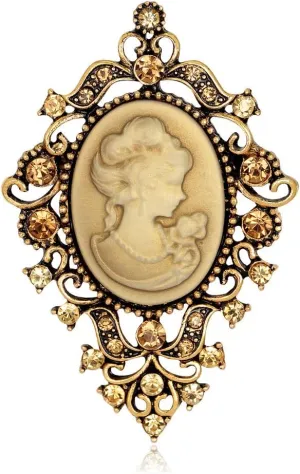 Cameo Brooches for Women Maiden Portrait Brooch Pins Vintage Cameo Brooch Gold Plated Cameo Lapel Pins Jewelry Gift for Wife Mom
