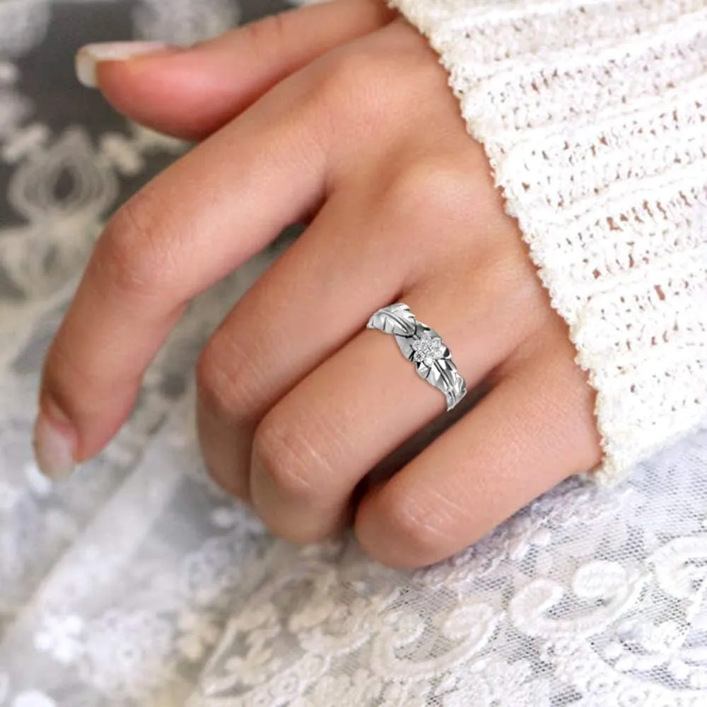 Certified Leaf Shape Ring in 18K White/Yellow/Rose Gold with 0.13 Ct Round Natural Diamonds Wedding Ring for Women | Natural Diamond Ring for Her | Anniversary Ring for Her (Color-Clarity: IJ-SI)