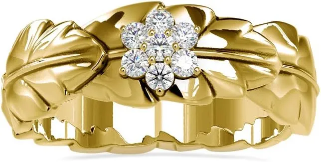 Certified Leaf Shape Ring in 18K White/Yellow/Rose Gold with 0.13 Ct Round Natural Diamonds Wedding Ring for Women | Natural Diamond Ring for Her | Anniversary Ring for Her (Color-Clarity: IJ-SI)
