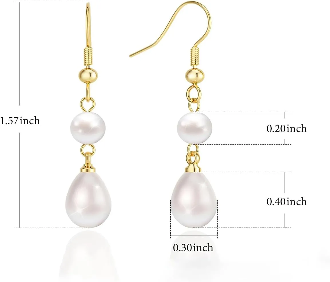 CHESKY Pearl Earrings for Women, Dainty 14K Gold Plated/925 Sterling Silver Drop Quality Handpicked AAA  Freshwater Cultured Round Pearls Dangle Earrings Wedding Jewelry for Women Gifts