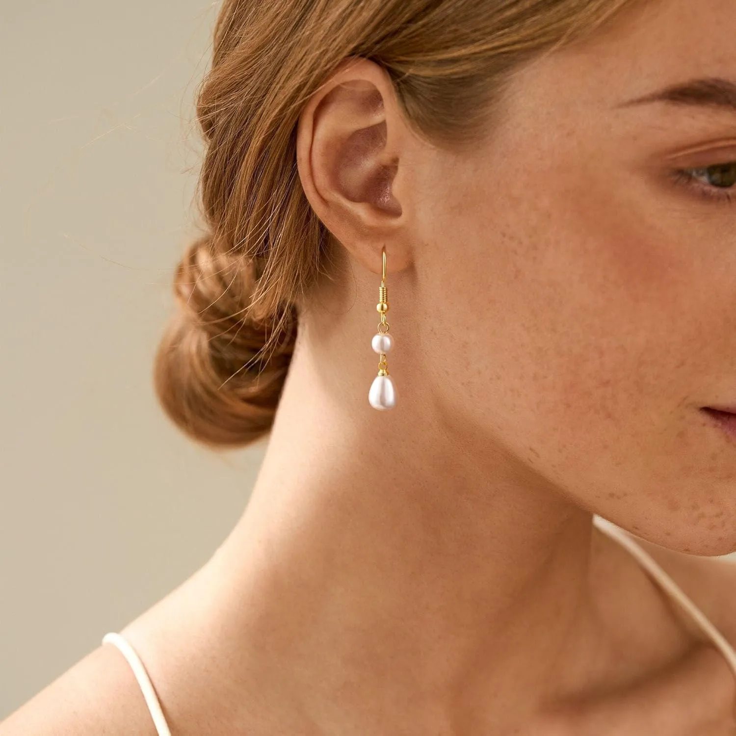 CHESKY Pearl Earrings for Women, Dainty 14K Gold Plated/925 Sterling Silver Drop Quality Handpicked AAA  Freshwater Cultured Round Pearls Dangle Earrings Wedding Jewelry for Women Gifts