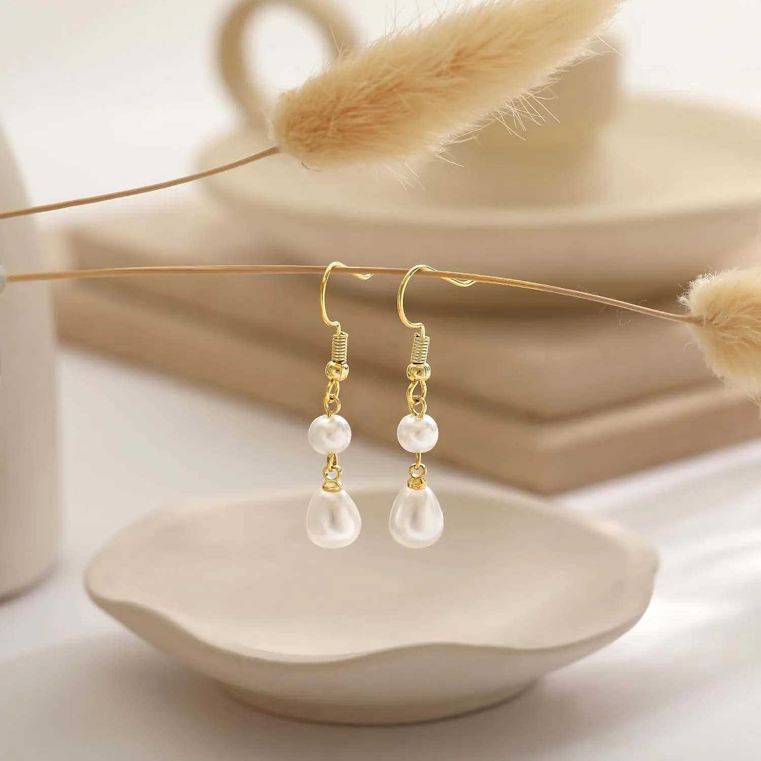 CHESKY Pearl Earrings for Women, Dainty 14K Gold Plated/925 Sterling Silver Drop Quality Handpicked AAA  Freshwater Cultured Round Pearls Dangle Earrings Wedding Jewelry for Women Gifts