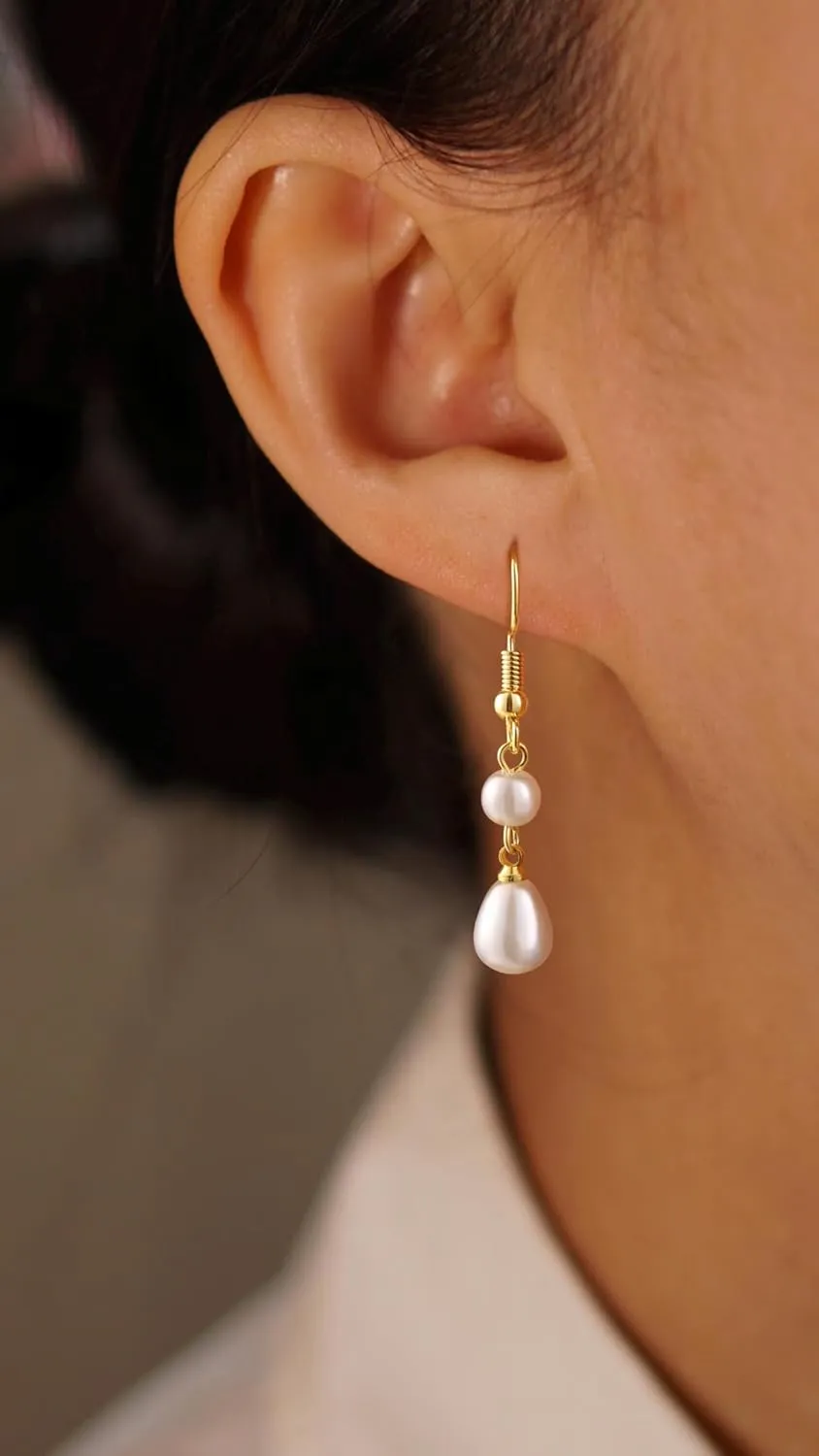 CHESKY Pearl Earrings for Women, Dainty 14K Gold Plated/925 Sterling Silver Drop Quality Handpicked AAA  Freshwater Cultured Round Pearls Dangle Earrings Wedding Jewelry for Women Gifts