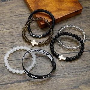 Christian Cross WWJD Bracelet Set WWJD Braided Rope Bracelet Cross Crystal Beads Stretch Bracelets Religious Christian What Would Jesus Do Handmade Woven Wristbands Bracelet