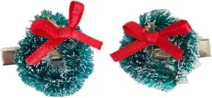Christmas Wreath Hair Clip Party Props Accessories Hair Pin Festive Bowknot Barrettes Holiday Headwear 2PCS