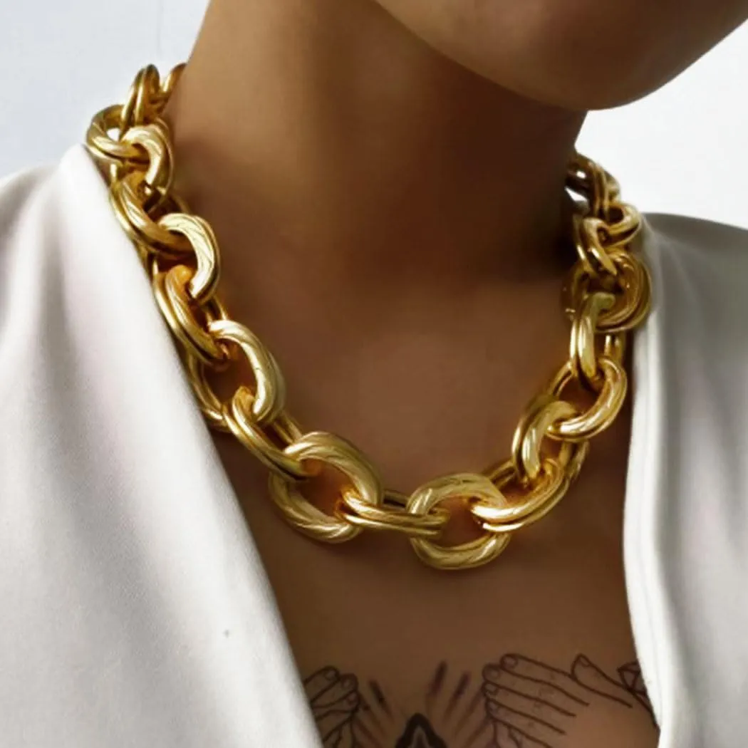Chunky Choker Necklace Gold Cuban Link Chain Double O Link Necklaces Punk Hip-hop Jewelry for Women
