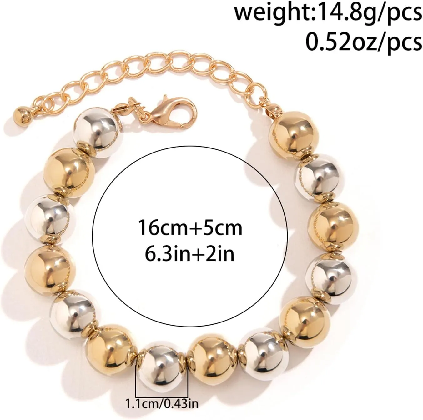 Chunky Gold Bead Bracelets,Big Round Ball Beaded Elastic Bracelet Vintage Punk Metal Stretch Bangles Adjustable Strand Bracelets Fashion Jewelry for Women