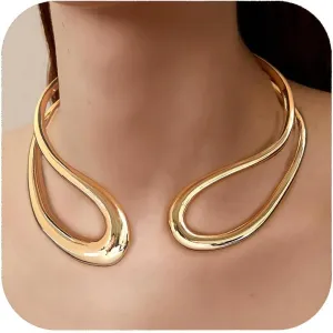 Chunky Gold Collar Necklaces For Women With Adjustable Open Teardrop Design Choker Collar Necklaces Chunky Gold Cuff Necklace Heavy Statement Necklace Trendy Jewelry Gift
