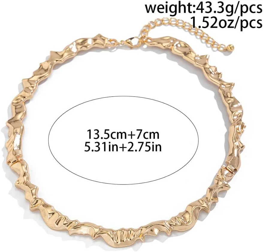 Chunky Gold Liquid Metal Choker Statement Necklace for Women, Unique Punk Thick Silver Irregular Geometric Metallic Necklaces Exaggerated Party Neck Jewelry Gift