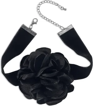 Chunky Rose Flower Necklaces,Vintage French Camellia Rose Choker Black Velvet Ribbon Clavicle Chains Geometric Daisy Floral Choker Necklaces Spring Summer Jewelry Costume for Women