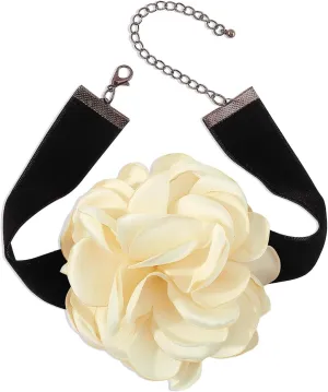 Chunky Rose Flower Necklaces,Vintage French Camellia Rose Choker Black Velvet Ribbon Clavicle Chains Geometric Daisy Floral Choker Necklaces Spring Summer Jewelry Costume for Women