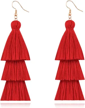 CHUNYANAN 3 Tier Red Yellow Tassel Dangle Drop Earrings Bohemian Fashion Earrings for Women Valentine Party Jewelry Gift.