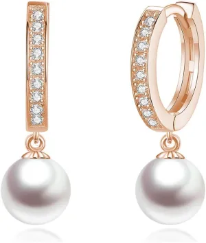CiNily Pearl Earrings for Women Hoop Earrings Girls Statement Dangle Earrings Hypoallergenic Huggie Earrings 14K White/Rose Gold Plated Jewelry Gift