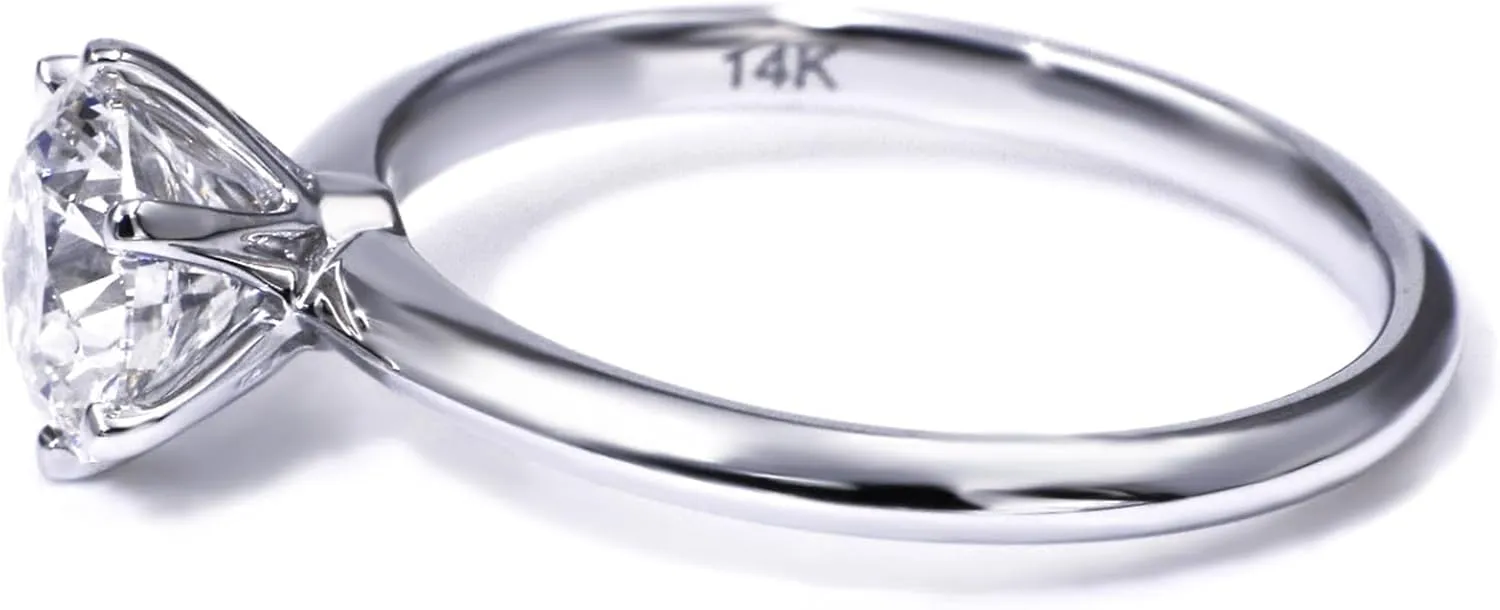 Classic Round Diamond Solitaire Ring I 14K White Gold 6 Prong IGI Certified Lab Created Diamond Wedding Rings for Women