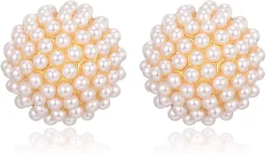 Cluster Pearl Stud Earrings Statement Earrings Round Beads Pearl Earrings for Women