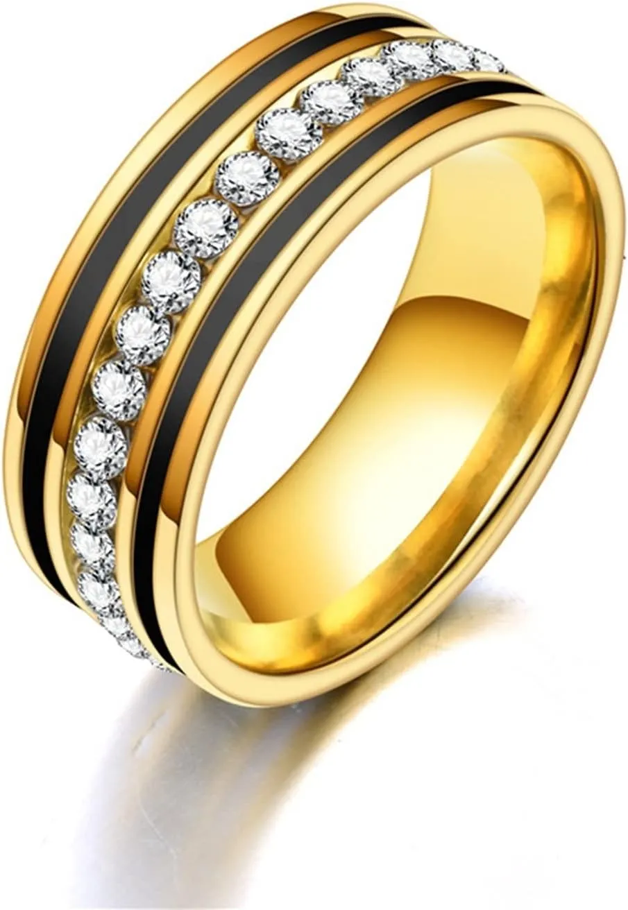 Couple Matching Rings Gold Ring Single Row Zircon, White Zircon Round Stainless Steel Couple Rings
