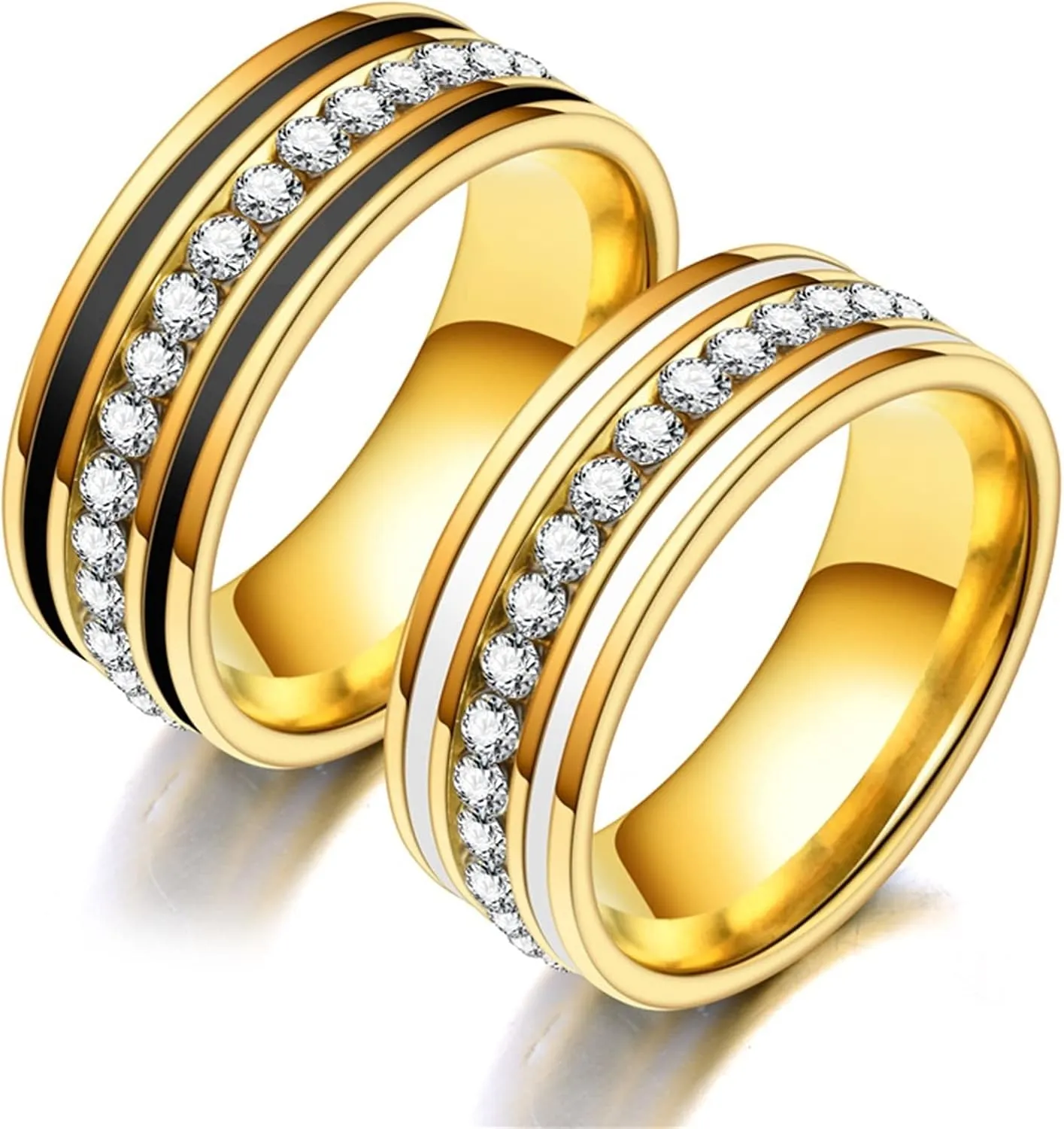 Couple Matching Rings Gold Ring Single Row Zircon, White Zircon Round Stainless Steel Couple Rings